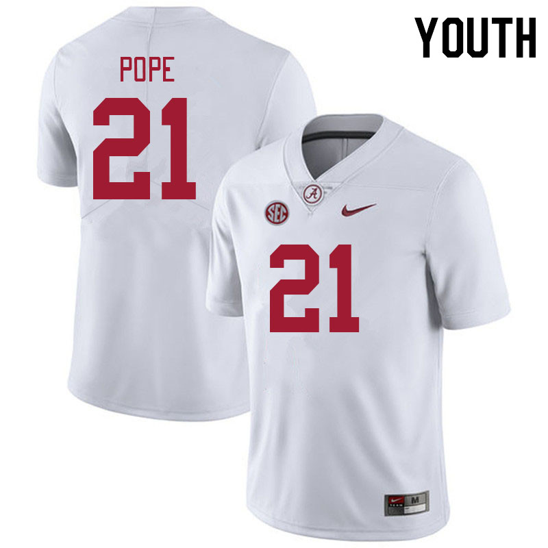 Youth #21 Jake Pope Alabama Crimson Tide College Footabll Jerseys Stitched-White